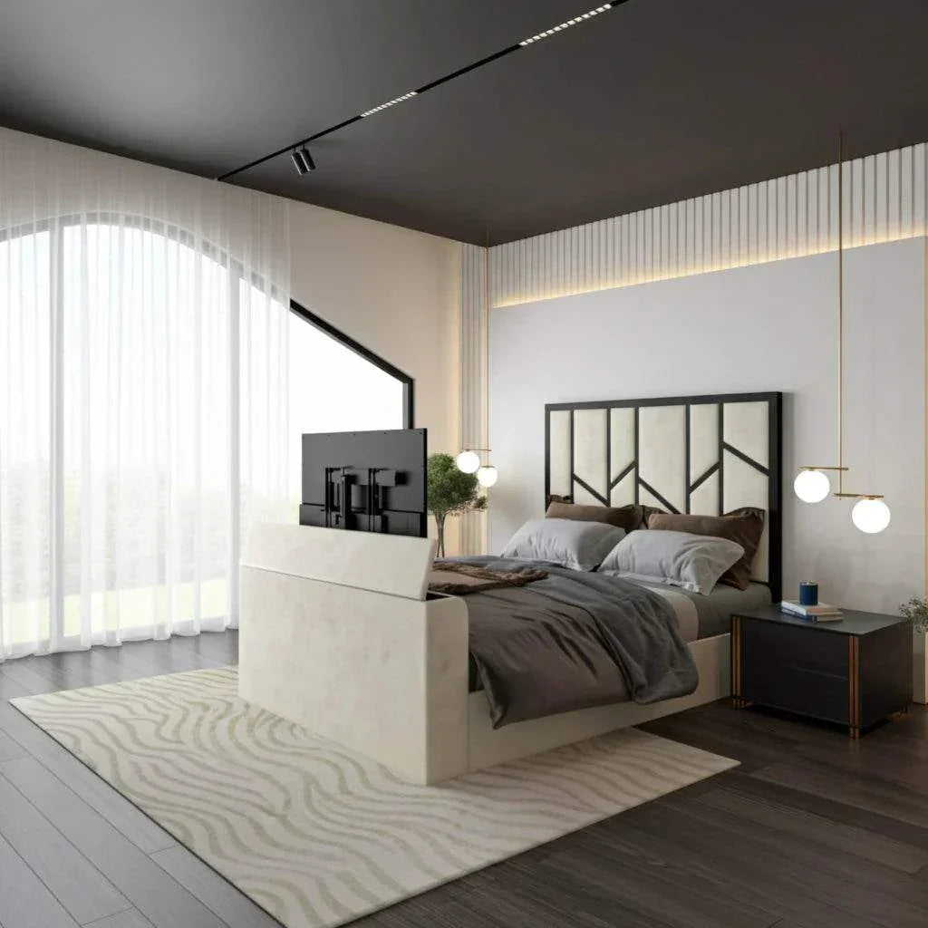 The Lumina Panel Bed with Mirror Accents: Luxury, Space & Style Combined