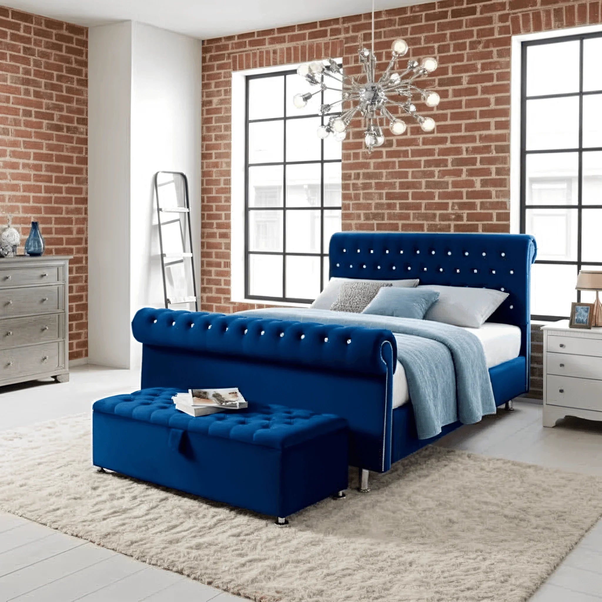 Magma Stud Scroll Sleigh Bed Frame UK