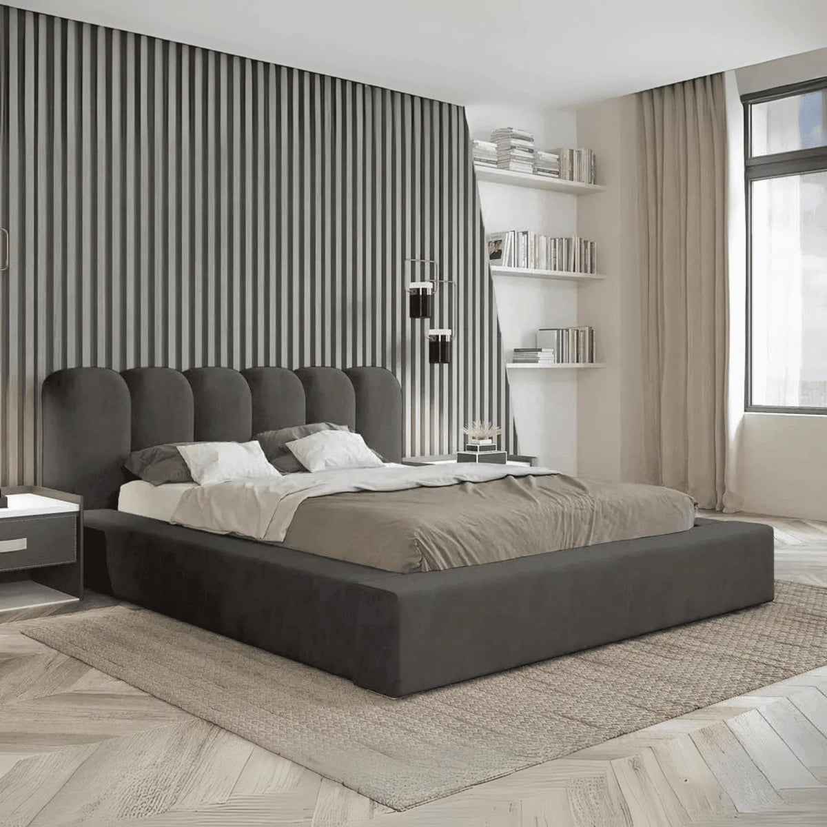 Elia Luxury Ambassador Bed – Upholstered Panel Bed with Ottoman Storage
