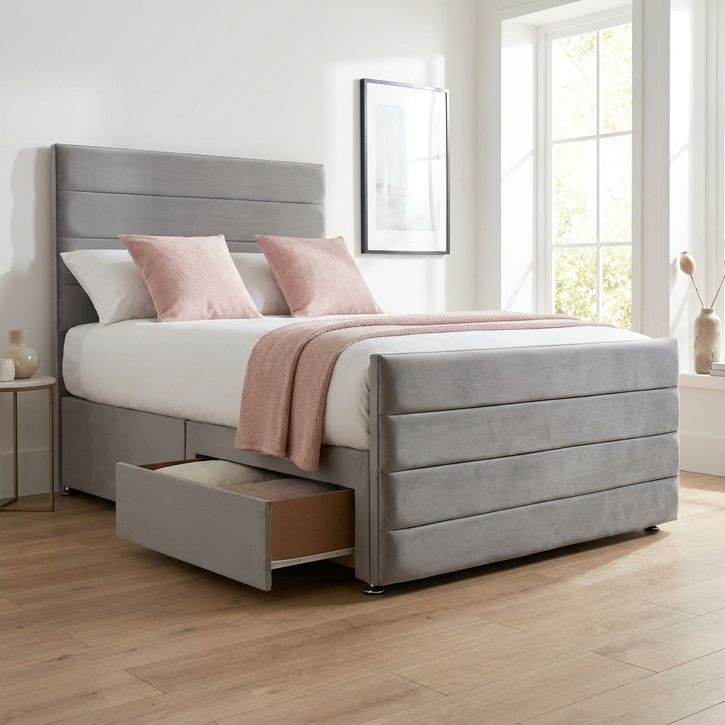 Grace Wide Panel Bed-Luxury Upholstered Bed with Storage Options