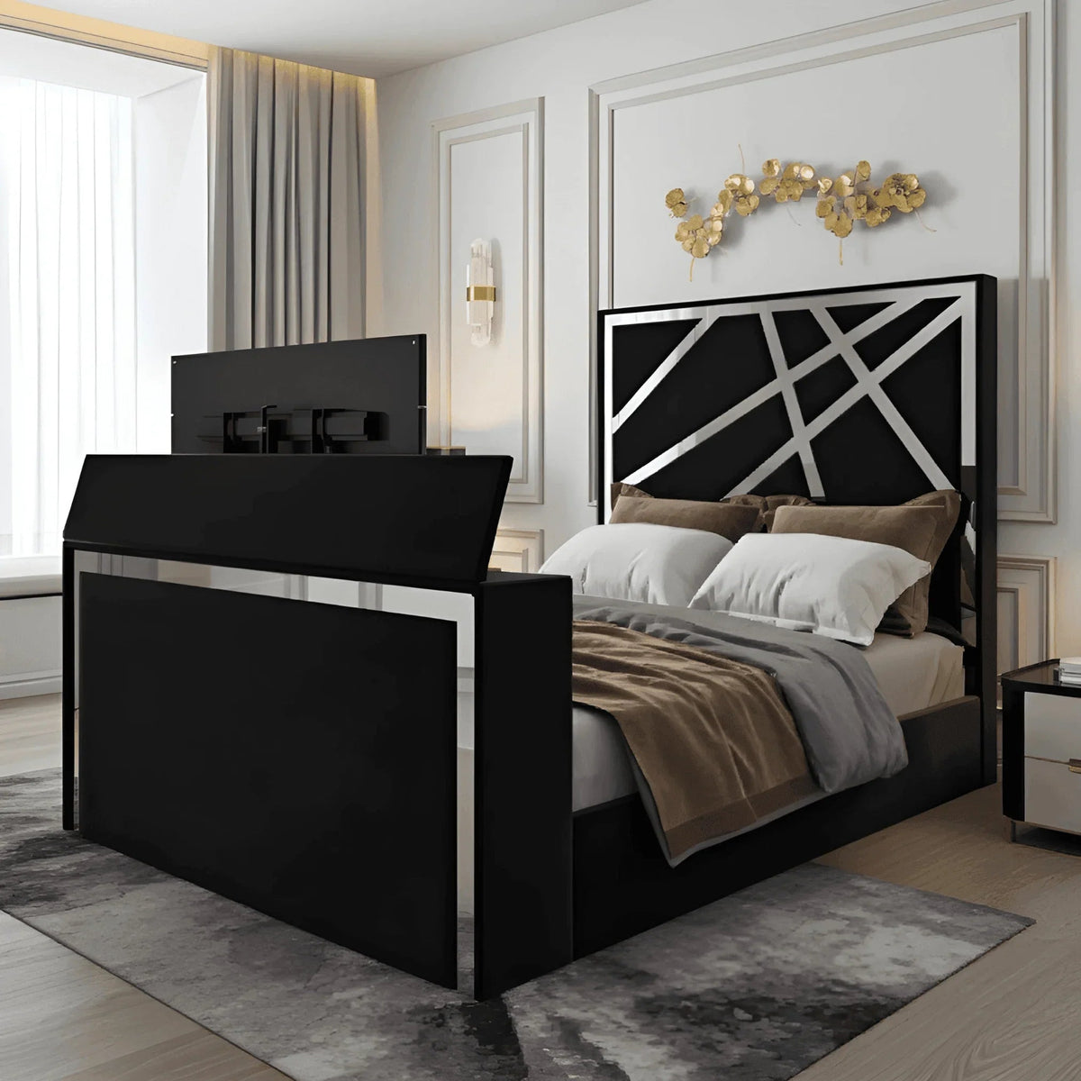 Valencia Luxe TV Bed Frame with Optional Storage & Remote-Controlled Lift | UK Beds Direct
