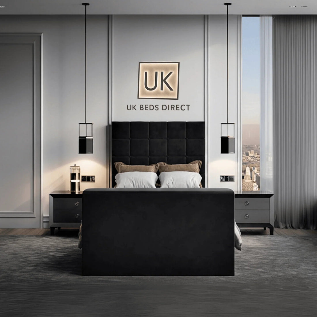 The Lumina Panel Bed with Mirror Accents: Luxury, Space & Style Combined