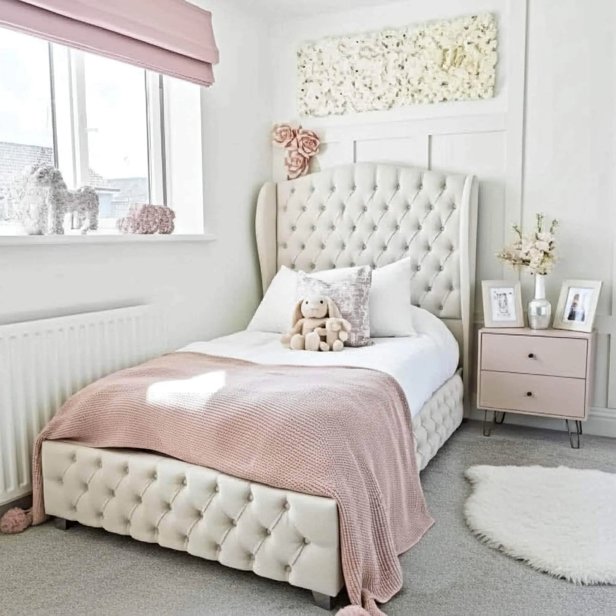 Elora Panel-Lined Upholstered TV Bed Frame - Modern Fabric Bed | UK Beds Direct