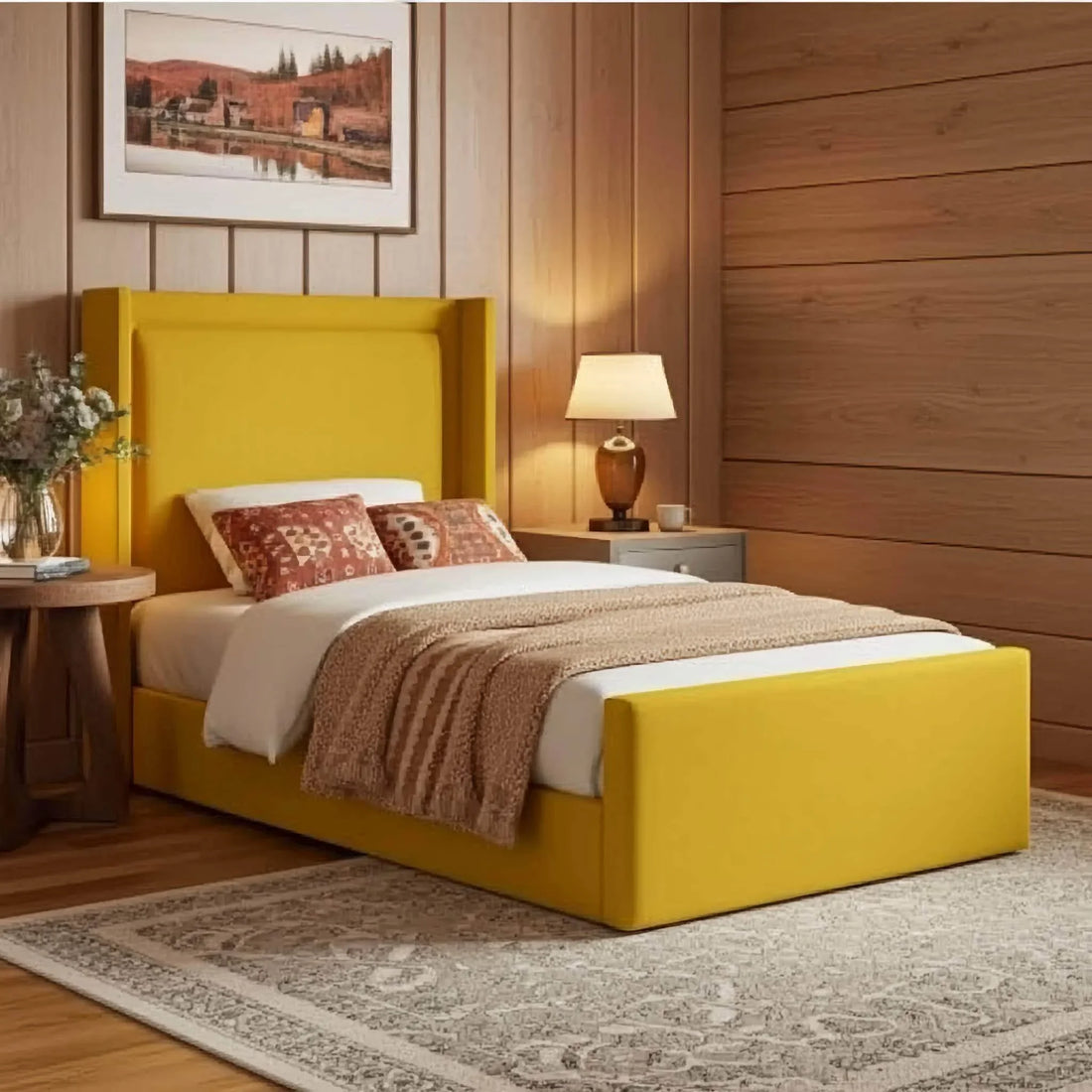 Elora Panel-Lined Upholstered Bed Frame – Modern Fabric Bed | UK Beds Direct