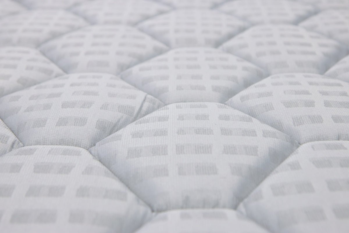 Close-up of a white quilted mattress texture