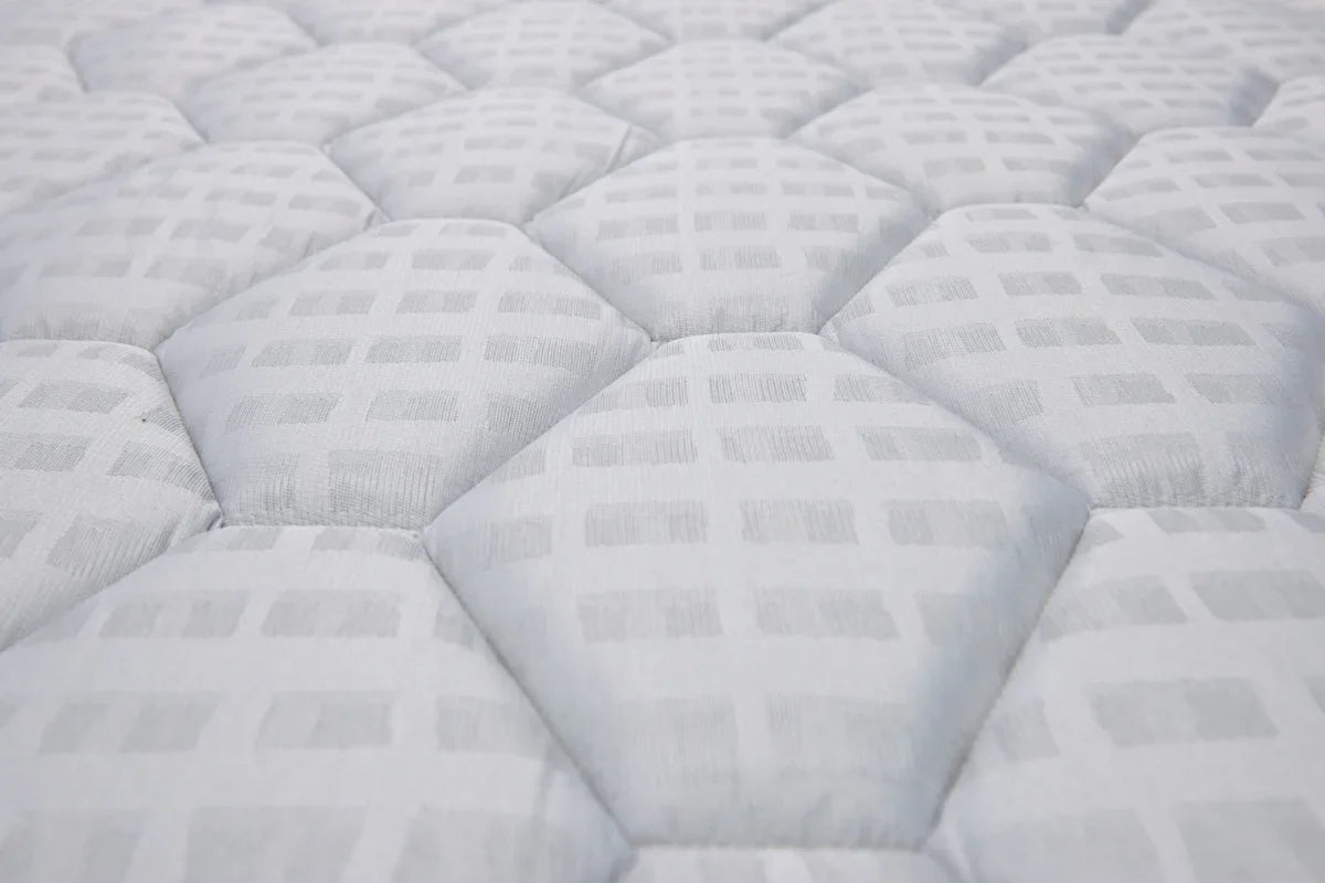 Close-up of a white quilted mattress pattern.