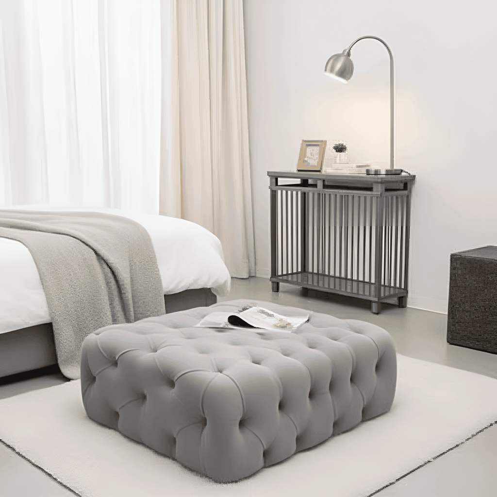 Monaco One: UK Upholstered buttoned stool - UK Beds Direct ltd