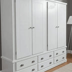 Pine Wooden Wardrobe 6 Drawers 4 Doors – Solid FSC-Certified Wood, Available in White, Grey & Dark Grey - UK Beds Direct ltd