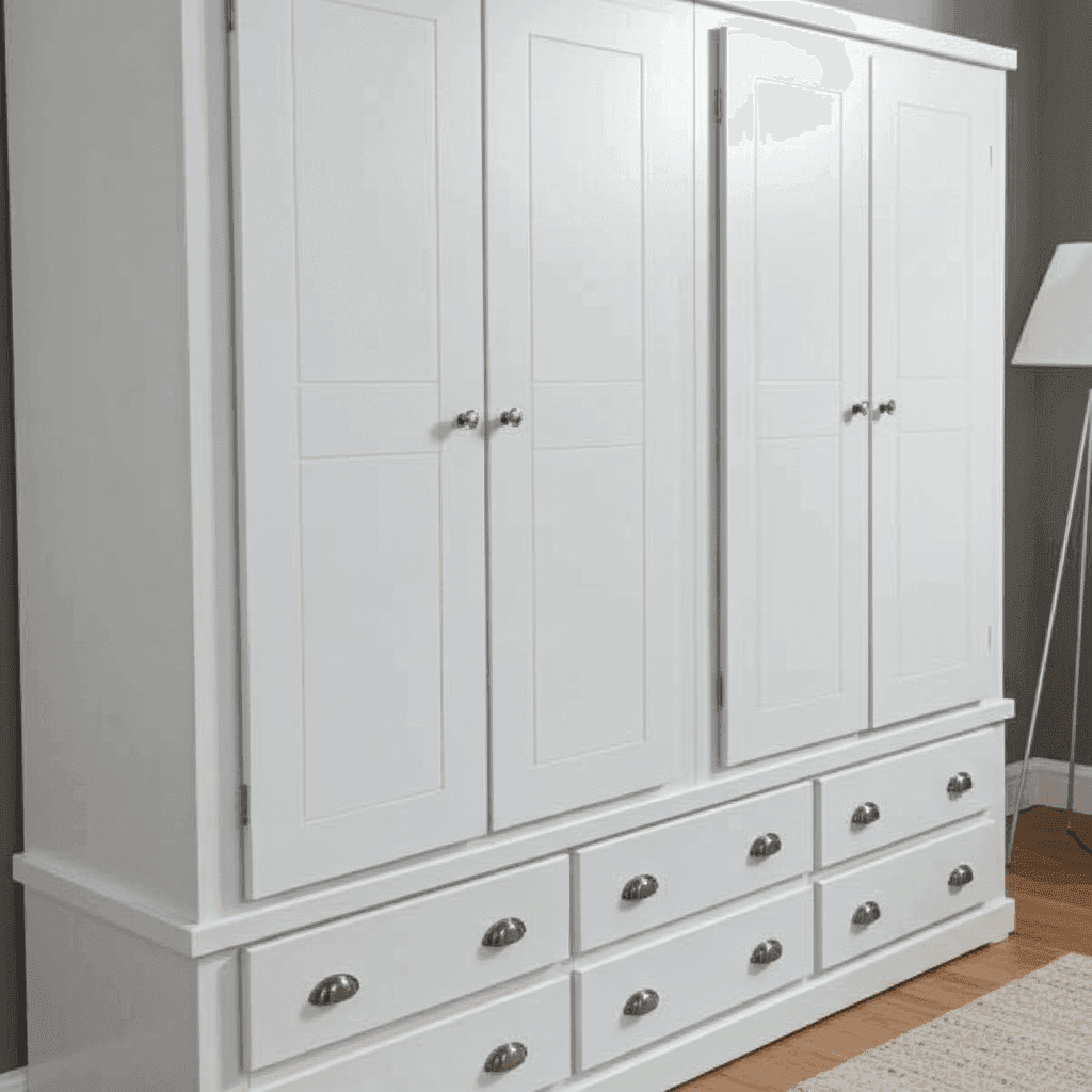 Pine Wooden Wardrobe 6 Drawers 4 Doors – Solid FSC-Certified Wood, Available in White, Grey & Dark Grey - UK Beds Direct ltd