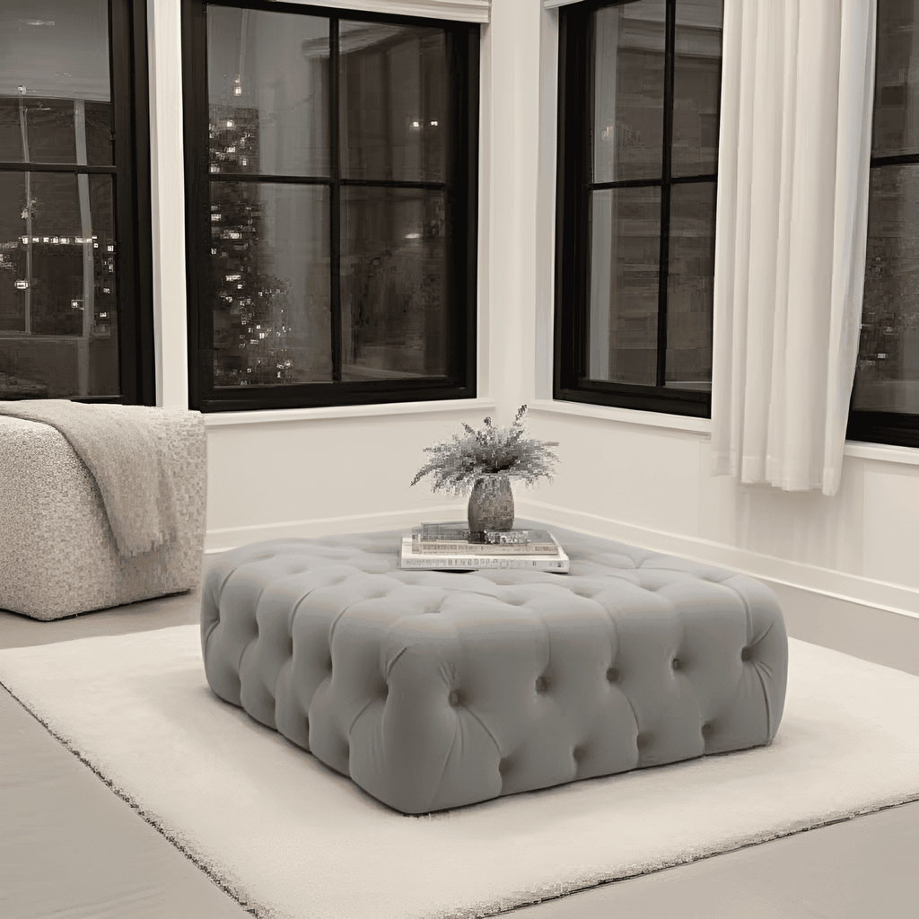 Monaco One: UK Upholstered buttoned stool - UK Beds Direct ltd