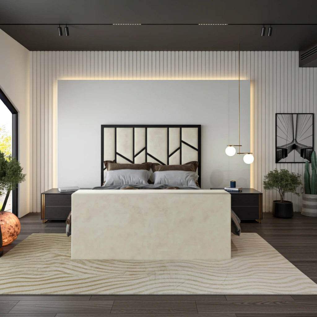 Elora Panel-Lined Upholstered TV Bed Frame - Modern Fabric Bed | UK Beds Direct - UK Beds Direct ltd