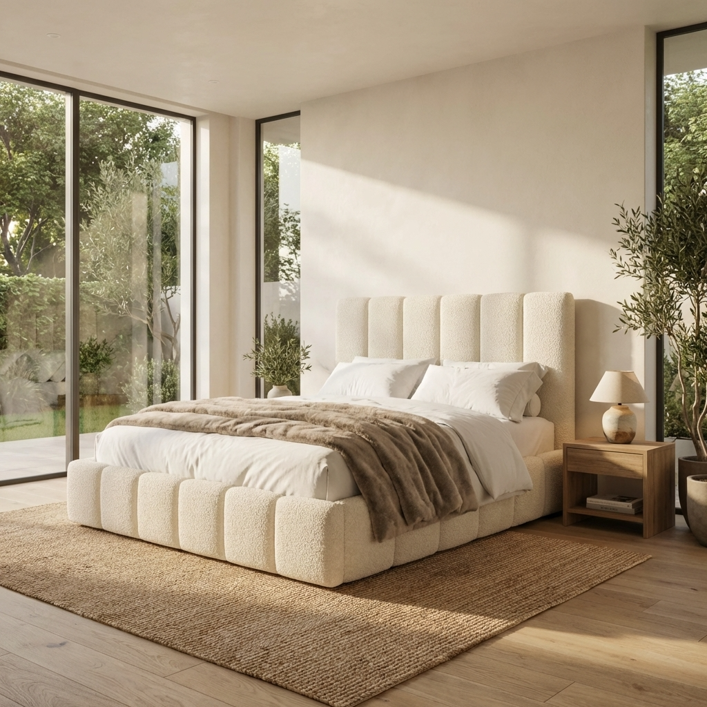 2026 Cloud Block Bouclé Upholstered Bed Frame – Luxury Fabric Bed UK