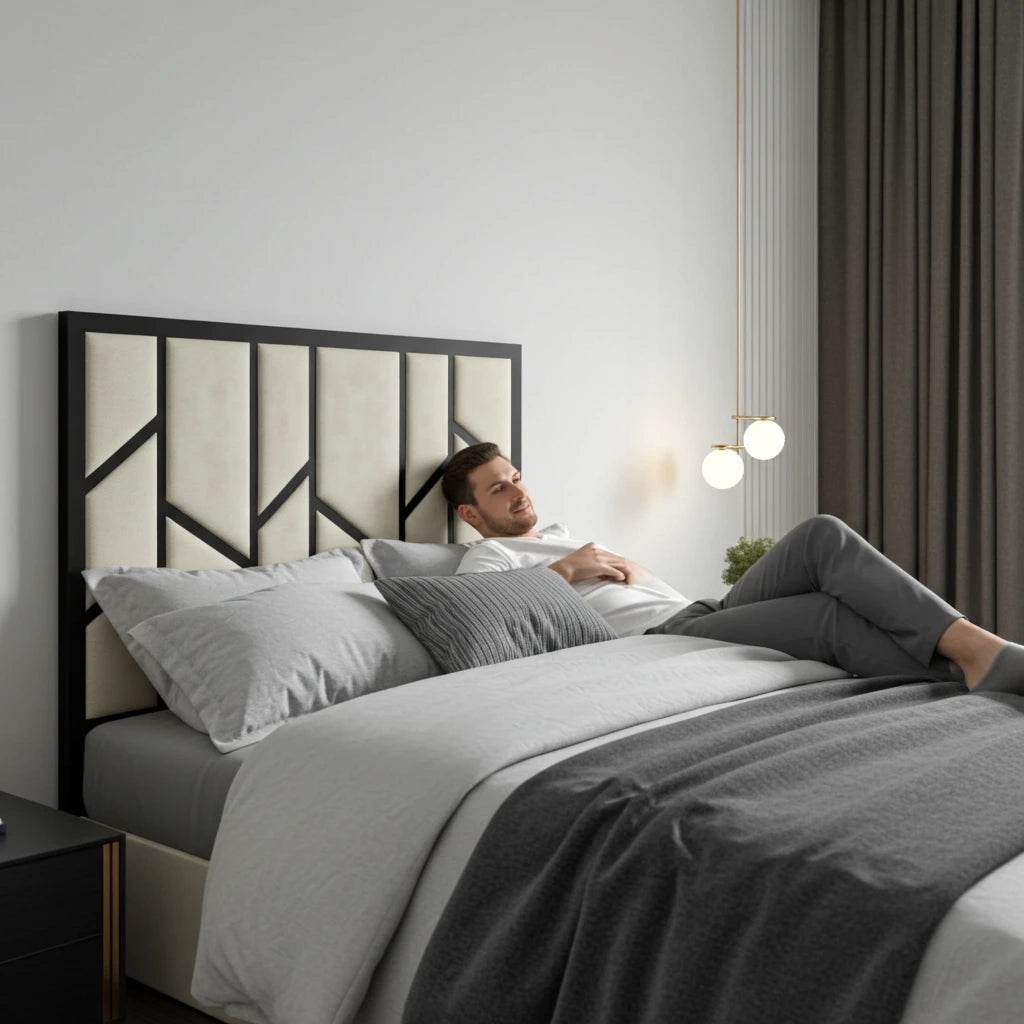 Elora Panel-Lined Upholstered TV Bed Frame - Modern Fabric Bed | UK Beds Direct - UK Beds Direct ltd