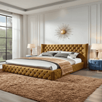 Madeline Wingback Bed – Curved Floor-Standing Upholstered Bed - UK Beds Direct ltd