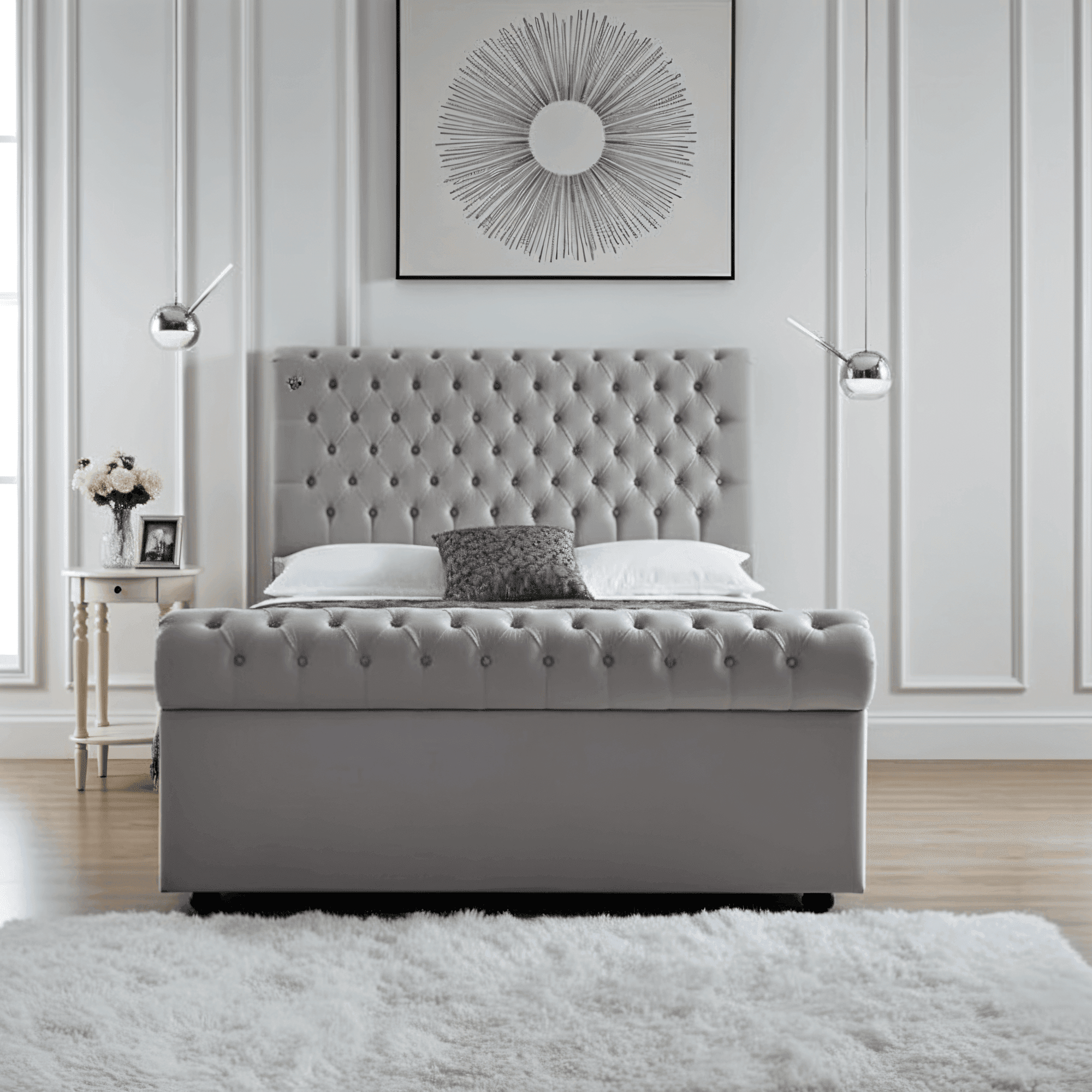 Traditional Sleigh Bed Frame – Chesterfield Design - UK Beds Direct ltd
