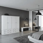 Pine Wooden Wardrobe 6 Drawers 4 Doors – Solid FSC-Certified Wood, Available in White, Grey & Dark Grey - UK Beds Direct ltd