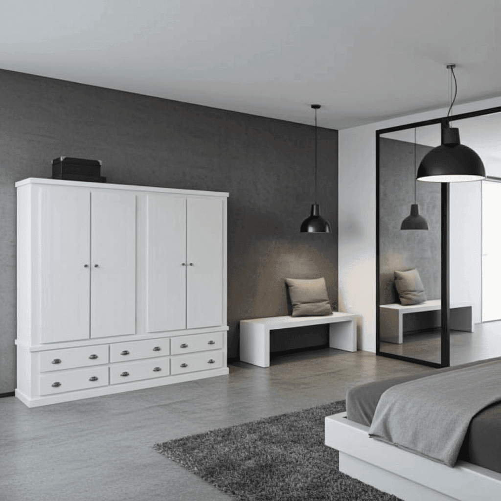 Pine Wooden Wardrobe 6 Drawers 4 Doors – Solid FSC-Certified Wood, Available in White, Grey & Dark Grey - UK Beds Direct ltd