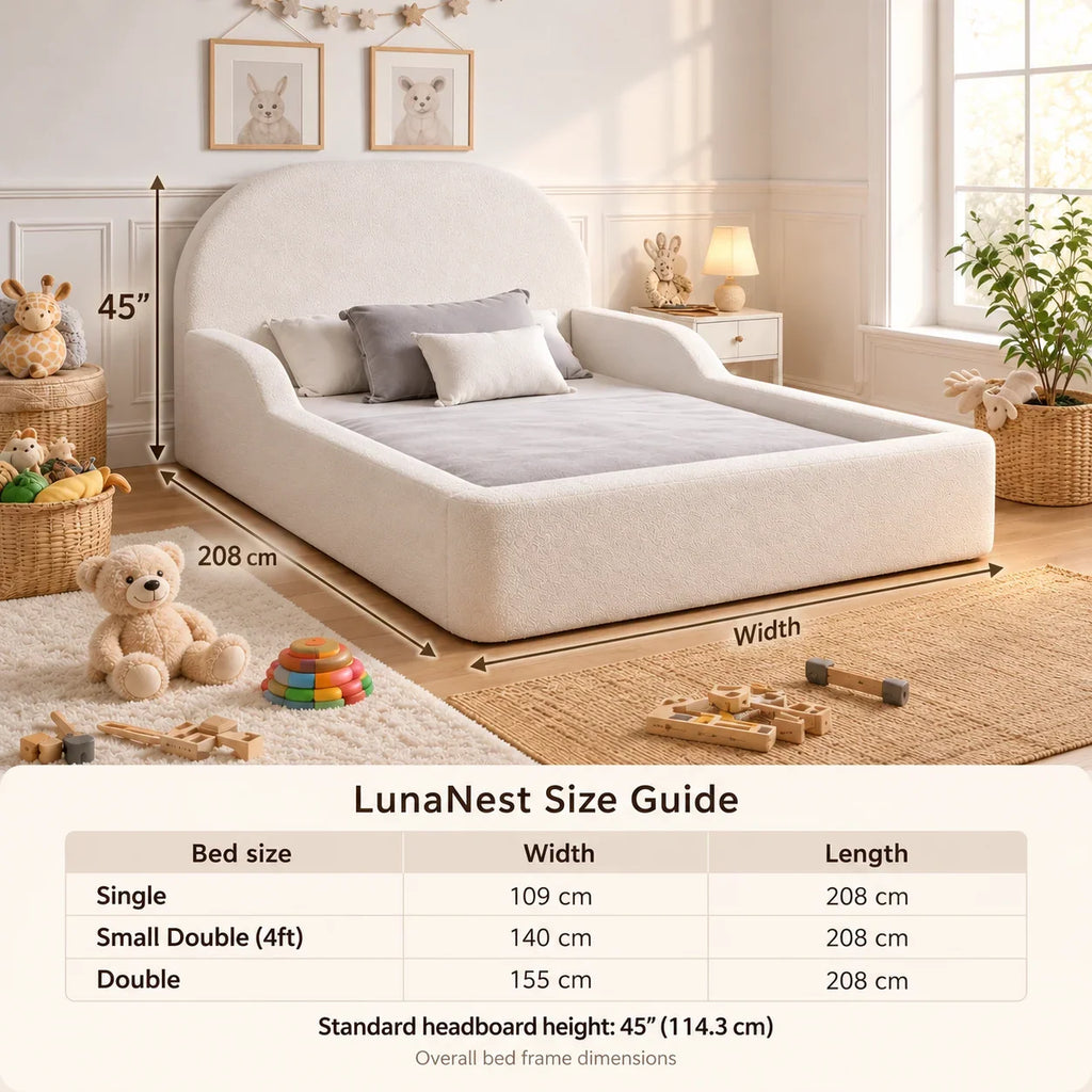 LunaNest Kids Bed – Bouclé Curved Bed Frame