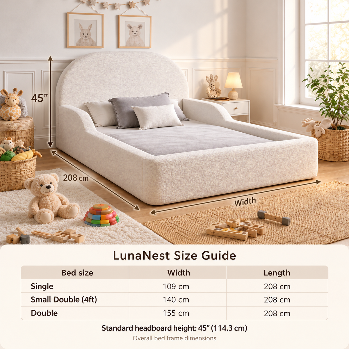 LunaNest Kids Bed – Bouclé Curved Bed Frame