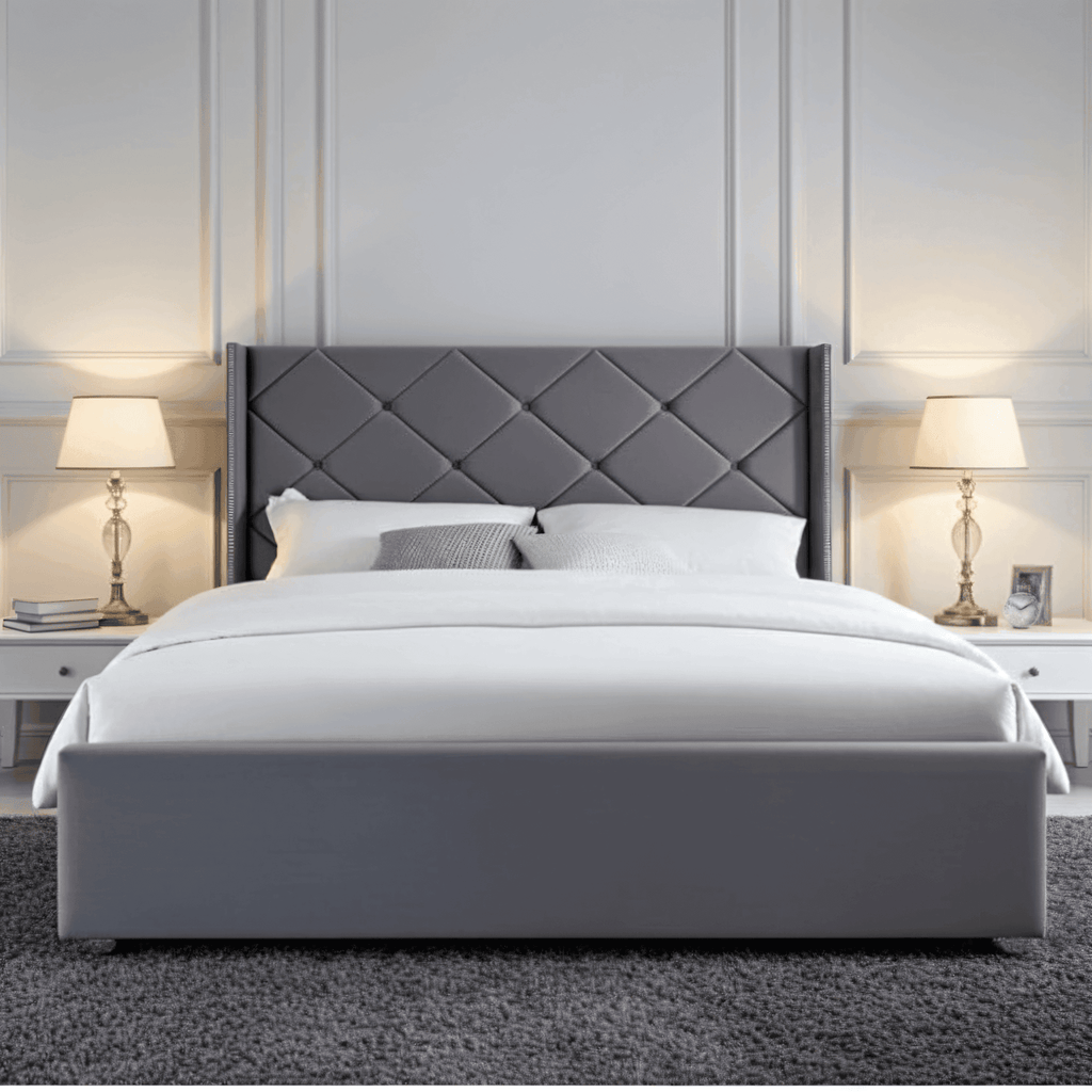 The Elvin Wingback Bed Frame – Studded Velvet Bed - UK Beds Direct ltd