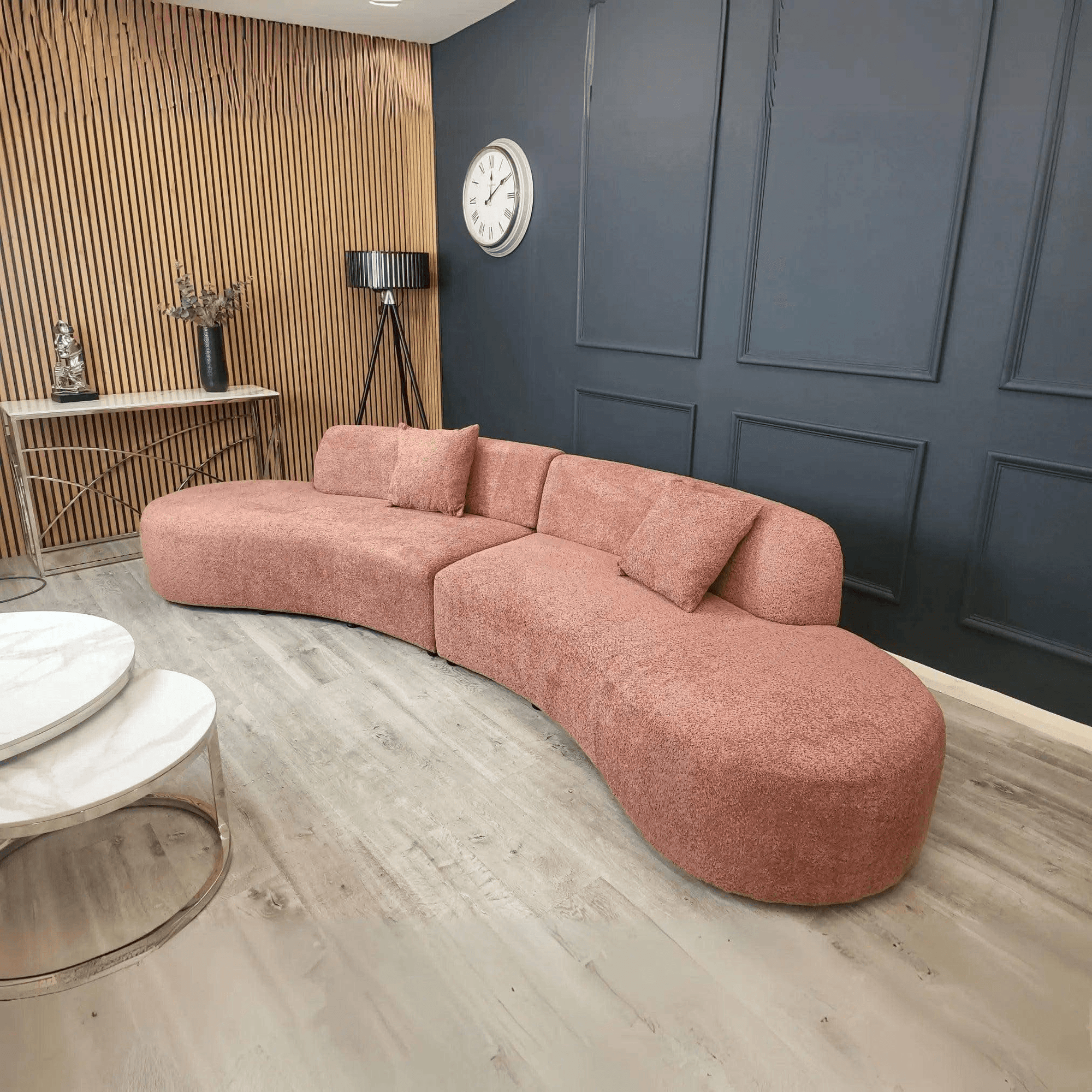 Miami Curved Cinema Boucle Sofa - UK Beds Direct ltd