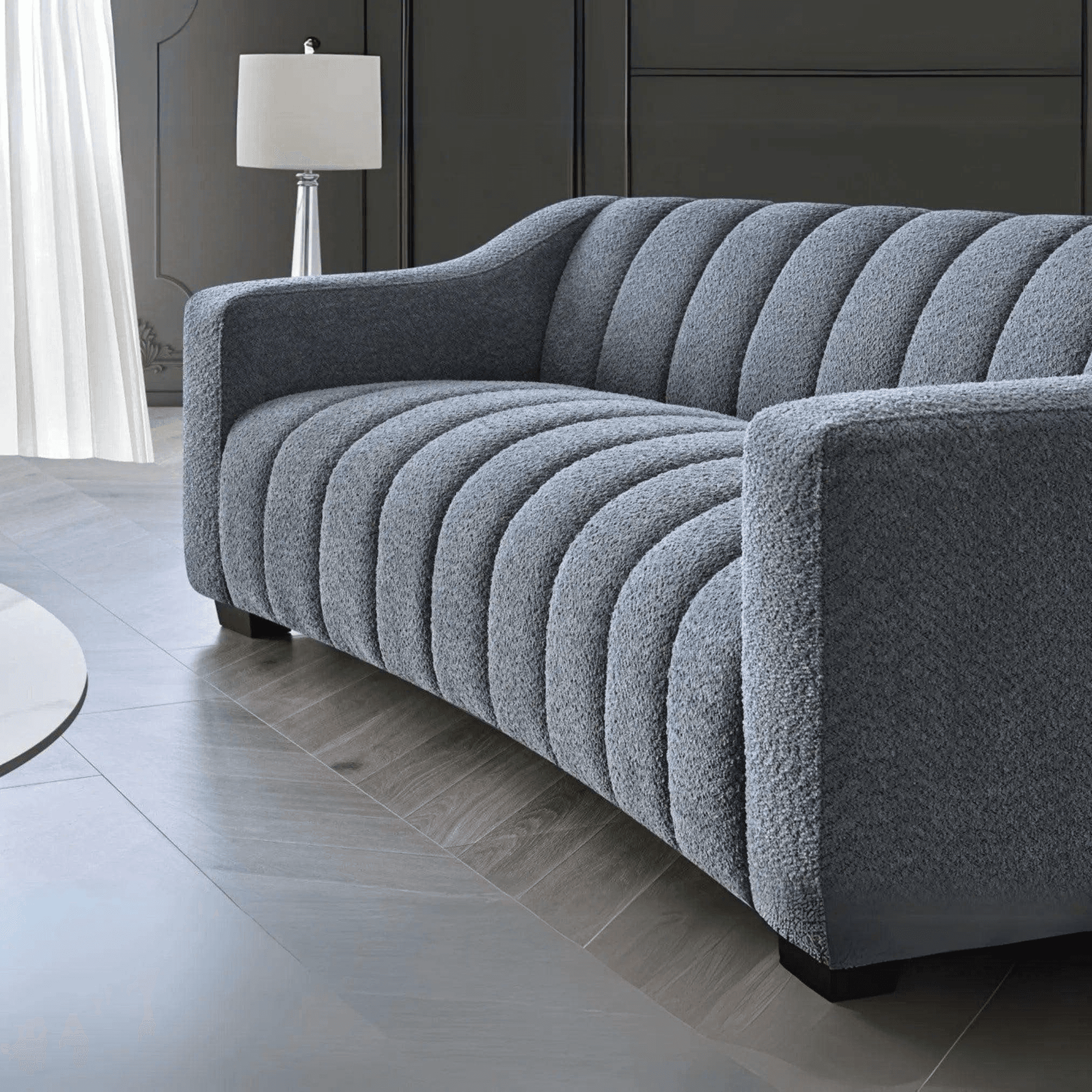 Aluxo Astoria 3 Seater Sofa in Iron Boucle Fabric - UK Beds Direct ltd