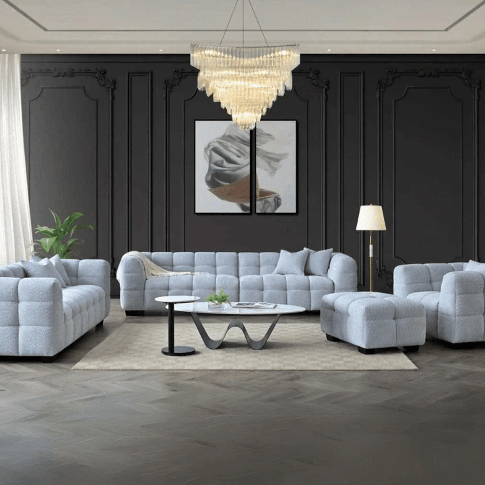 Aluxo Tribeca Sofa in Pearl Bouclé Fabric - UK Beds Direct ltd