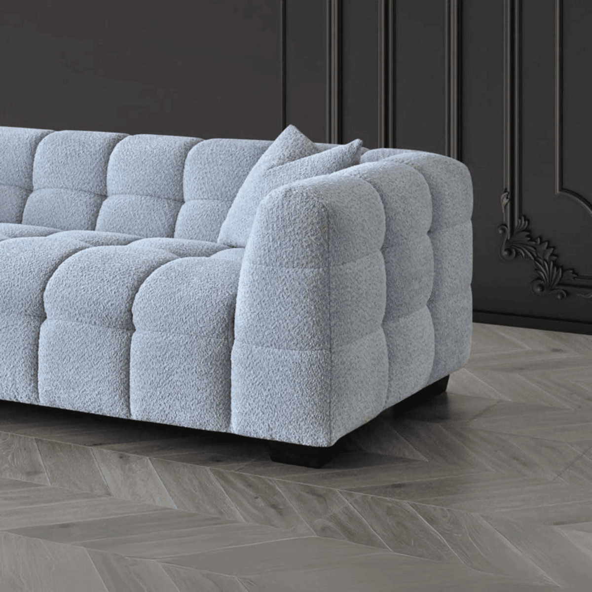 Aluxo Tribeca Sofa in Pearl Bouclé Fabric - UK Beds Direct ltd