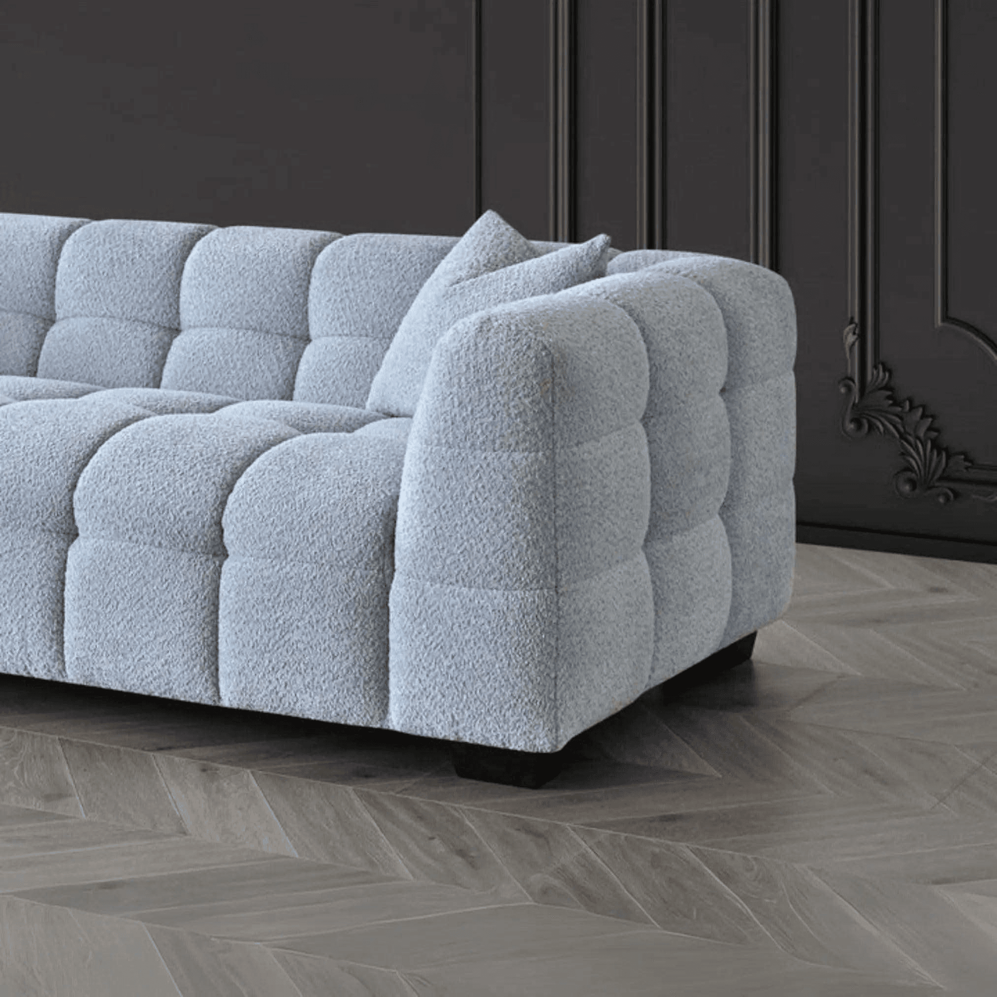 Aluxo Tribeca Sofa in Pearl Bouclé Fabric - UK Beds Direct ltd