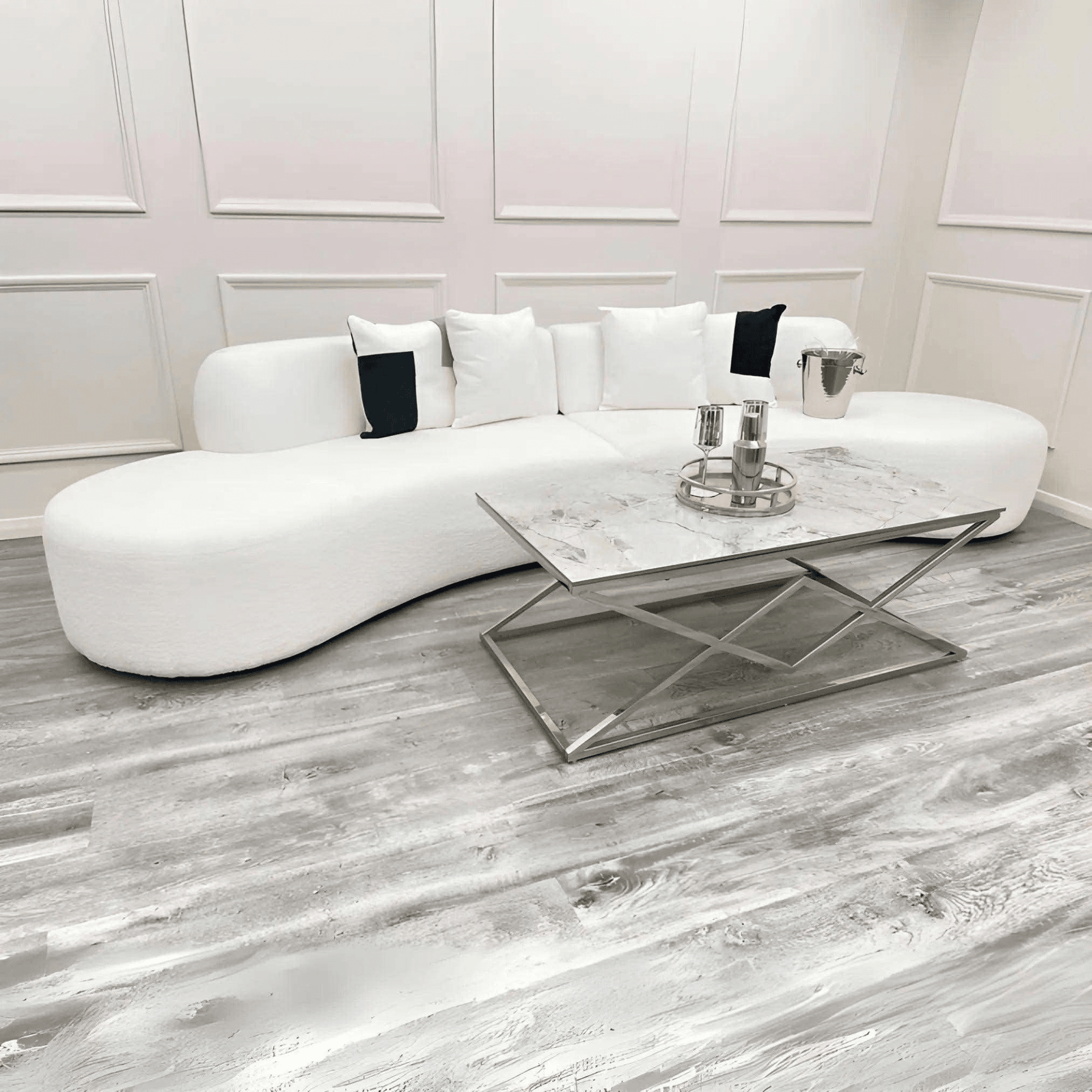 Miami Curved Cinema Boucle Sofa - UK Beds Direct ltd