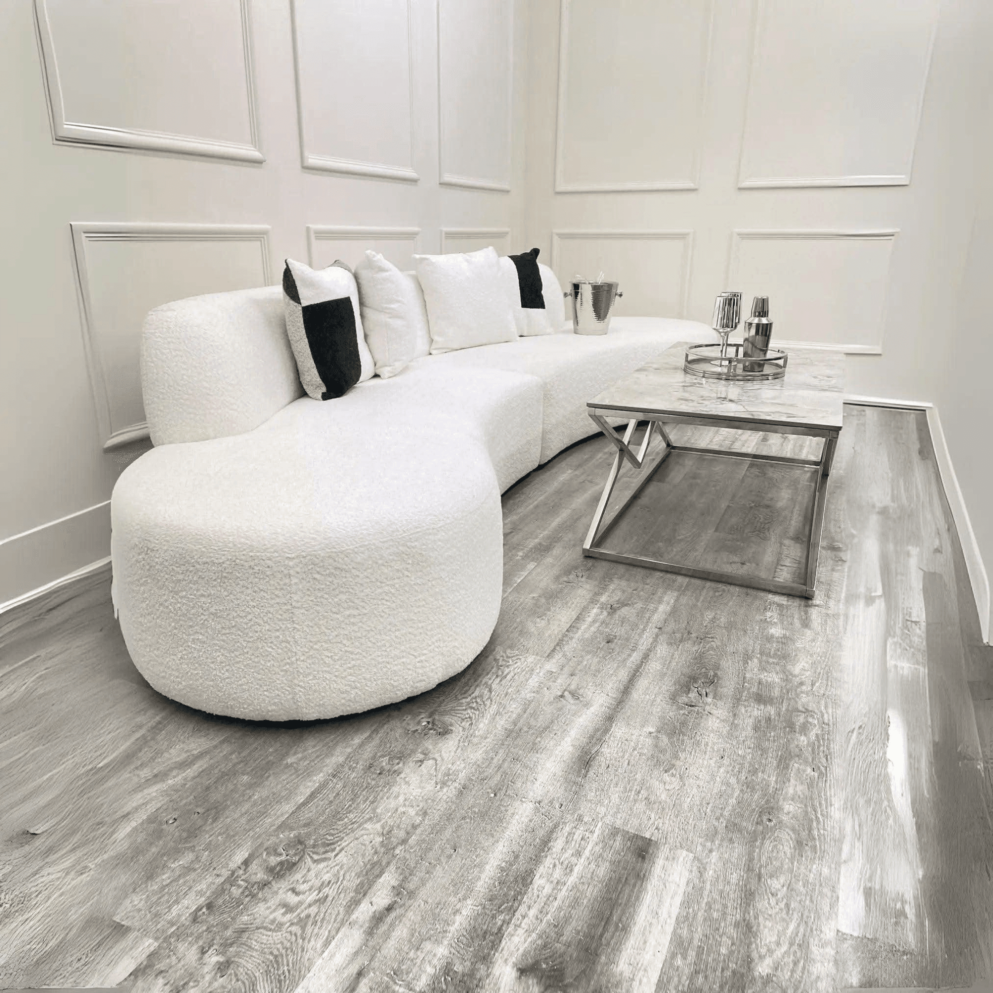 Miami Curved Cinema Boucle Sofa - UK Beds Direct ltd