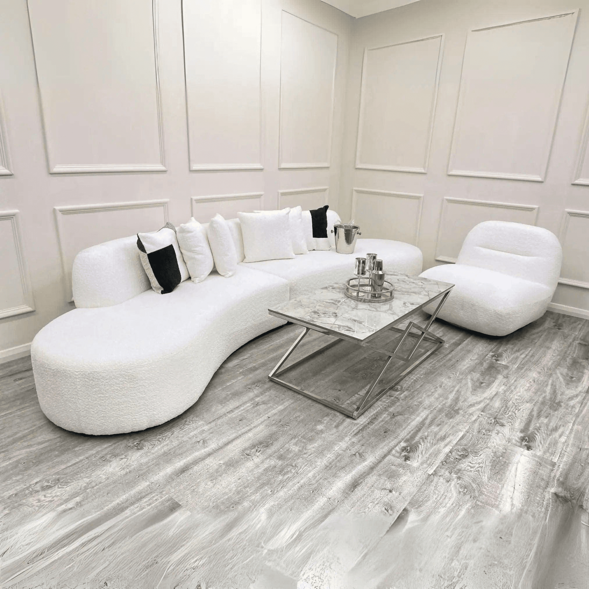 Miami Curved Cinema Boucle Sofa - UK Beds Direct ltd