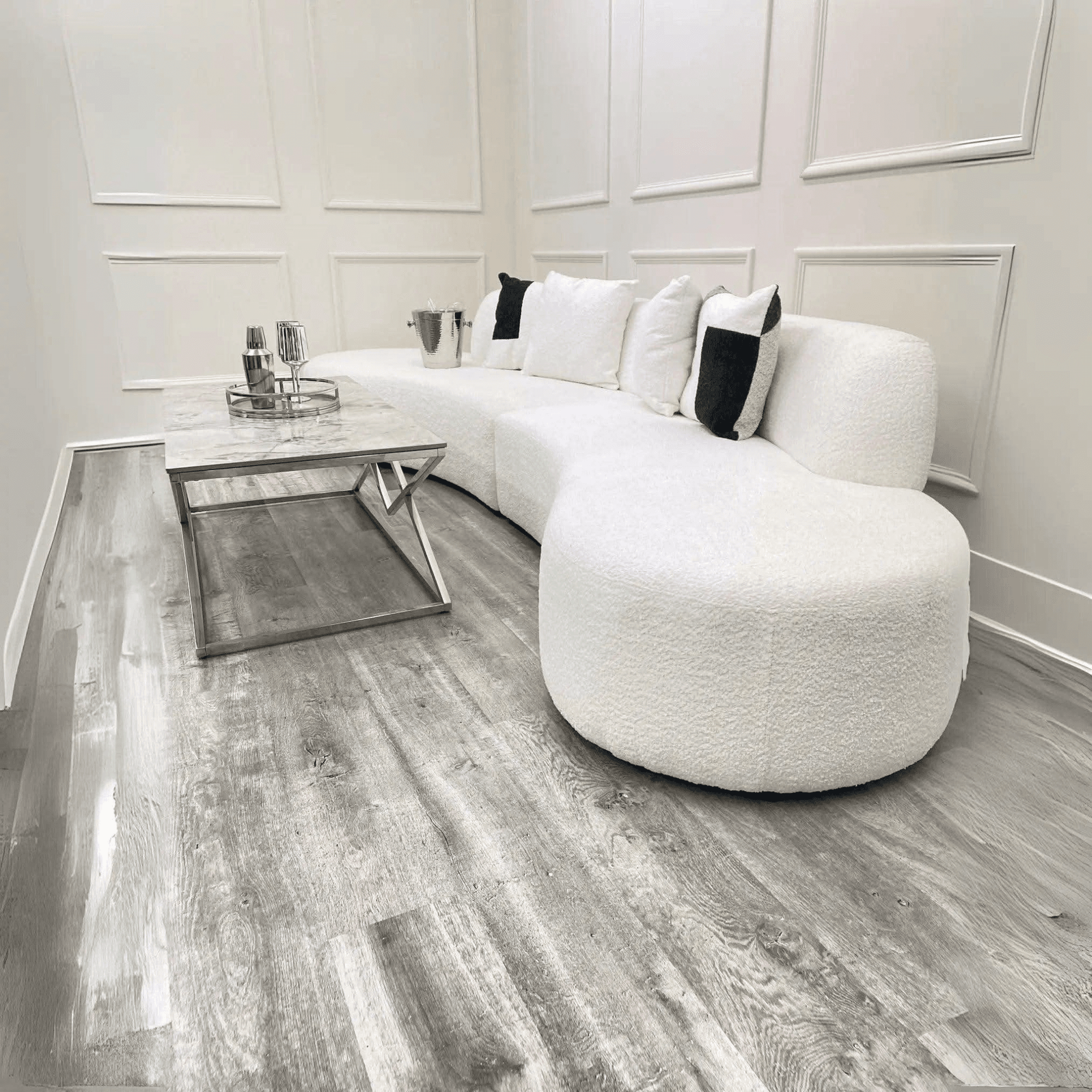 Miami Curved Cinema Boucle Sofa - UK Beds Direct ltd