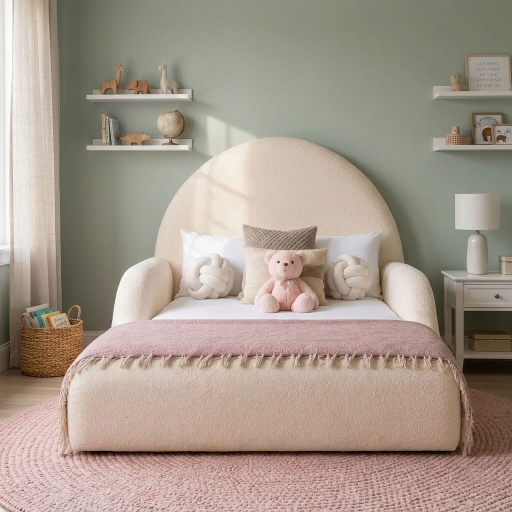 CuddleNest Kids Bed – Bouclé Curved Bed Frame