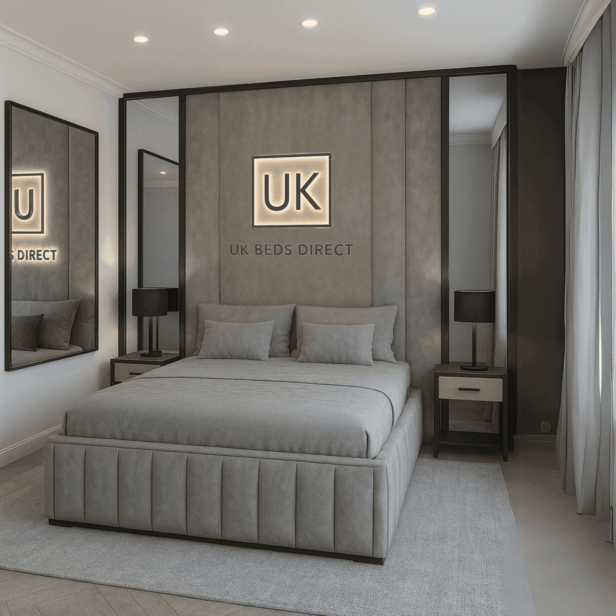 The Lumina Panel Bed with Mirror Accents: Luxury, Space & Style Combined - UK Beds Direct ltd