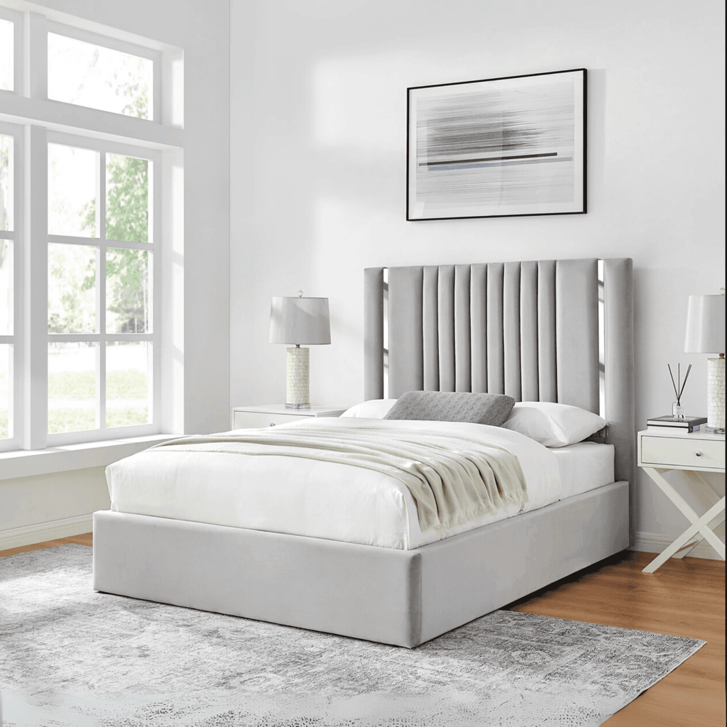 Monarch Titanium Silver Accents Upholstered Bed – Stylish Modern Bed Frame with Metallic Trim - UK Beds Direct ltd
