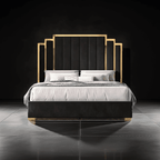 Sara Gold Panel Bed – Modern Upholstered Bed Frame with Gold Detailing - UK Beds Direct ltd