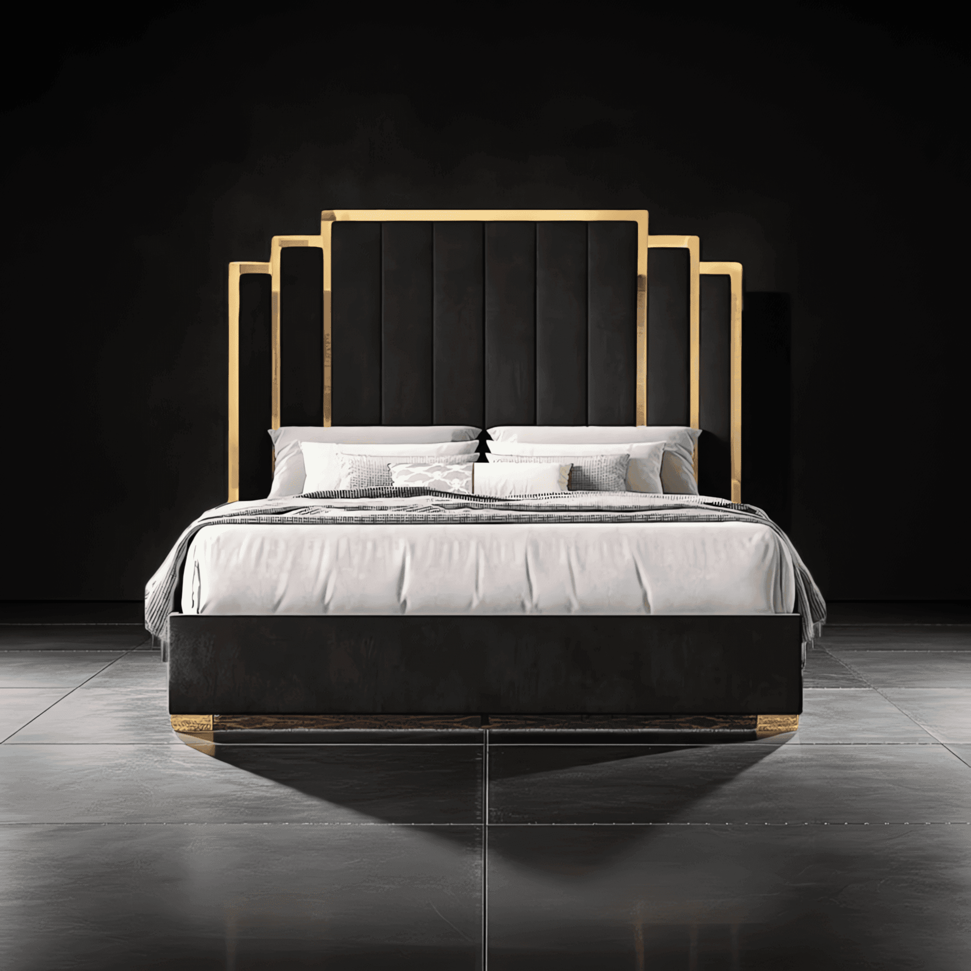 Sara Gold Panel Bed – Modern Upholstered Bed Frame with Gold Detailing - UK Beds Direct ltd