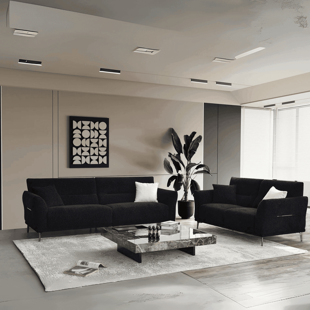 Aluxo Albany Sofa Range in Black Lux Boucle Fabric - UK Beds Direct ltd