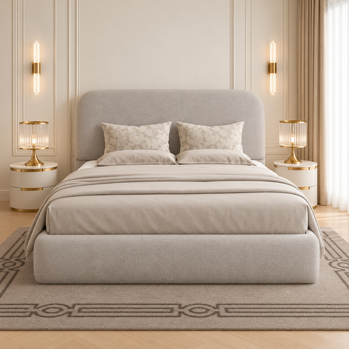 Aurelia Luxury Upholstered Bed Frame, front view – room visualisation