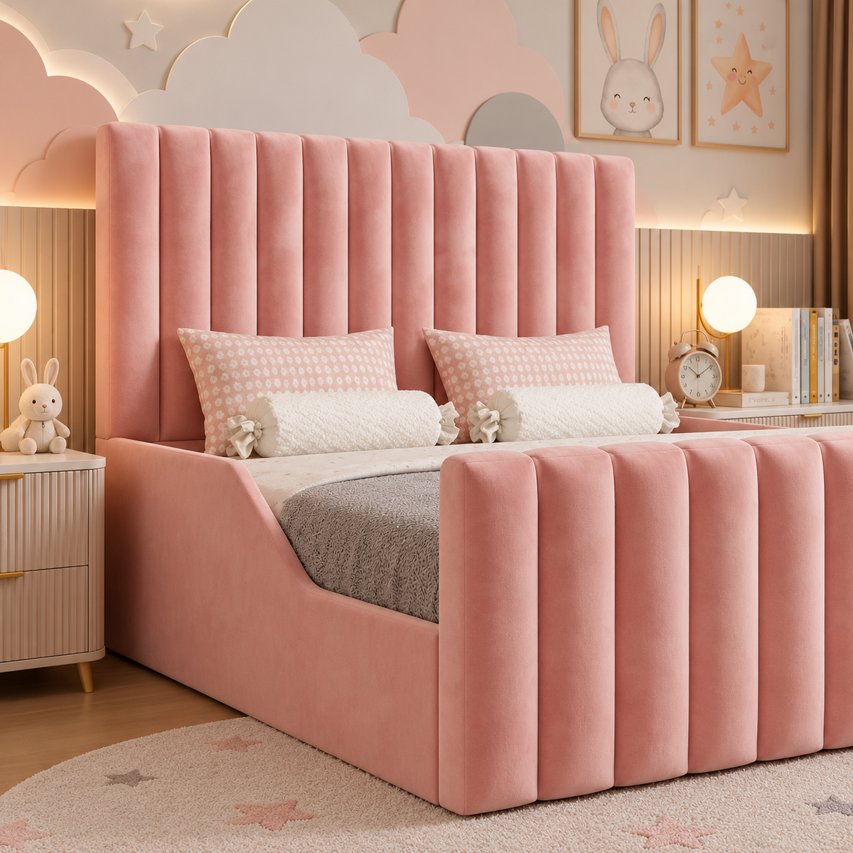 Bumblebee Kids Luxury Bed Frame, headboard detail – room visualisation