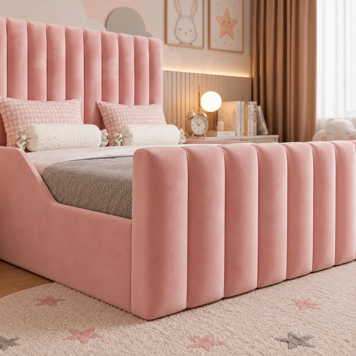 Bumblebee Kids Luxury Bed Frame, footboard and side detail – room visualisation