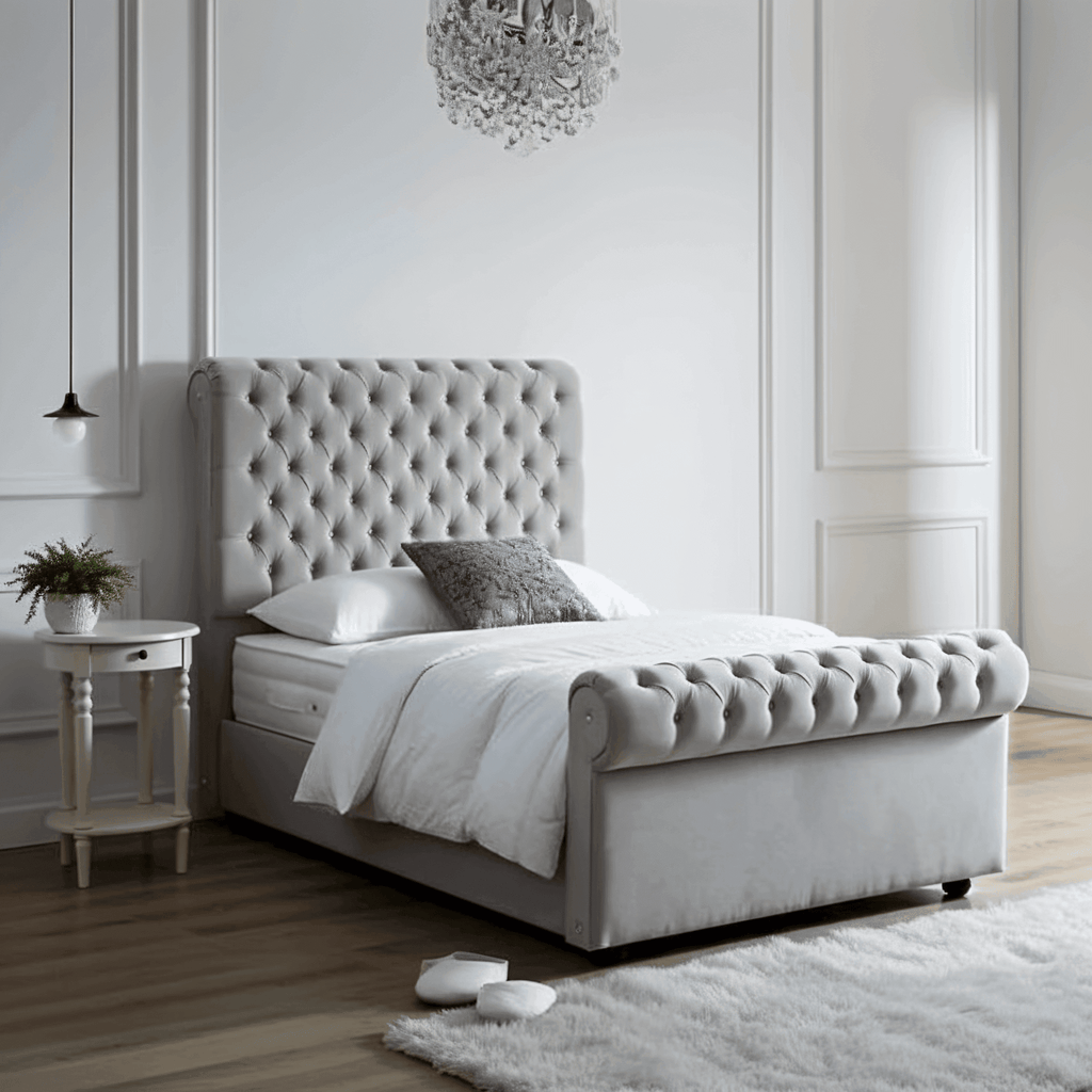 Traditional Sleigh Bed Frame – Chesterfield Design - UK Beds Direct ltd