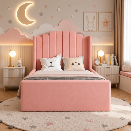 Cloudberry Kids Upholstered Bed, front view – room visualisation