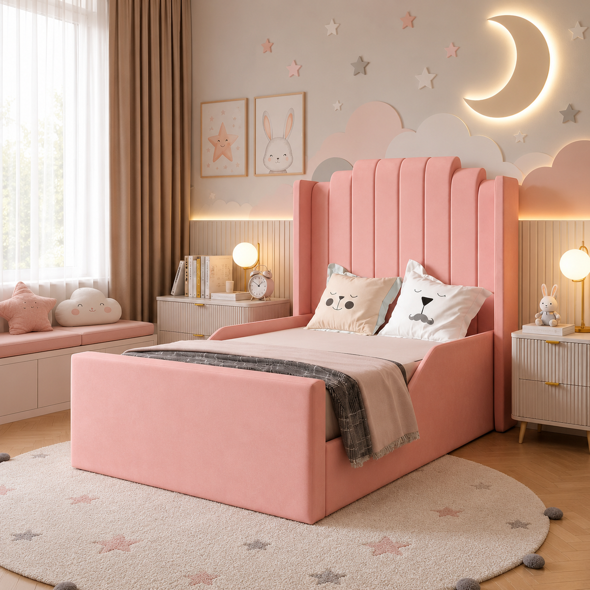 Cloudberry Kids Upholstered Bed, opposite angle – room visualisation