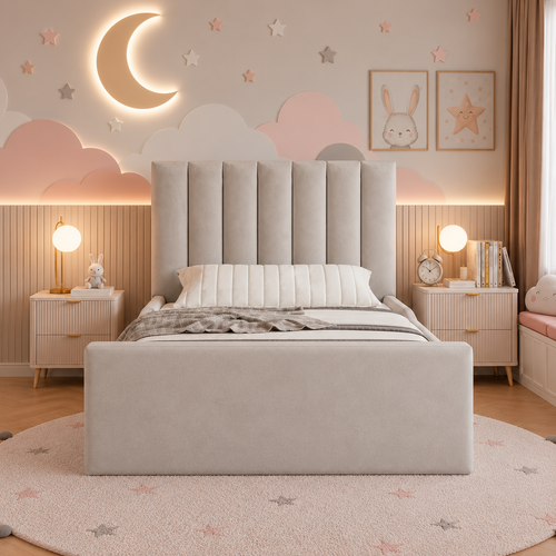 Cuddles Kids Upholstered Bed Frame, front view – room visualisation