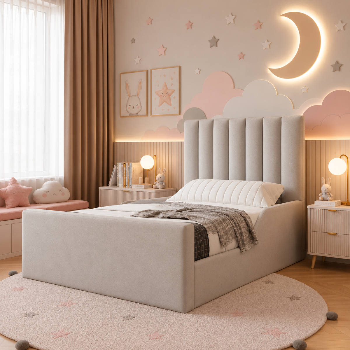 Cuddles Kids Upholstered Bed Frame, opposite angle – room visualisation