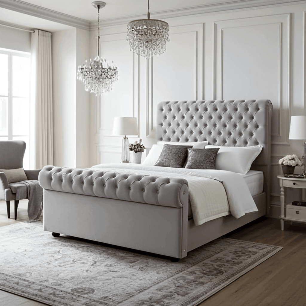 Traditional Sleigh Bed Frame – Chesterfield Design - UK Beds Direct ltd