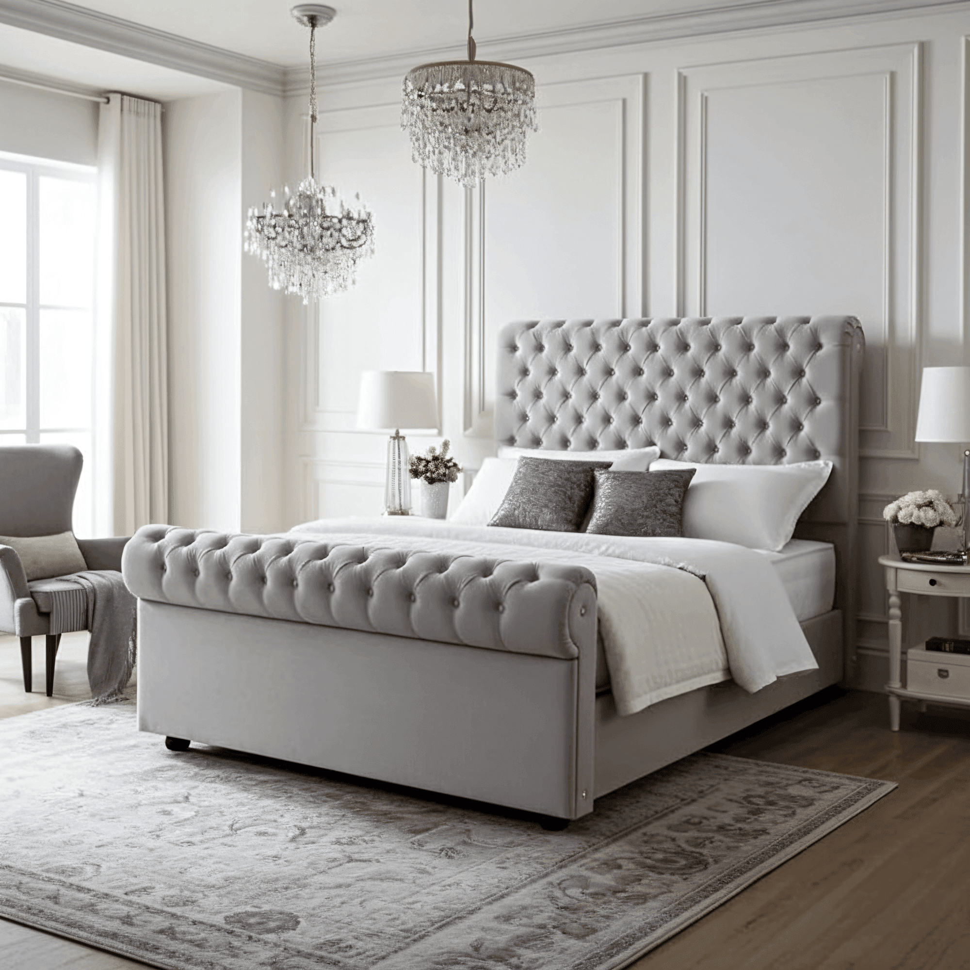 Traditional Sleigh Bed Frame – Chesterfield Design - UK Beds Direct ltd