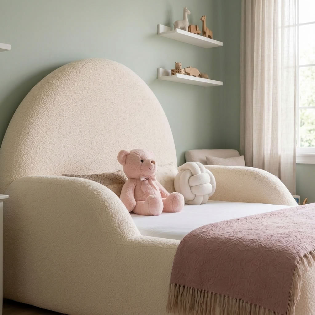 CuddleNest Kids Bed – Bouclé Curved Bed Frame